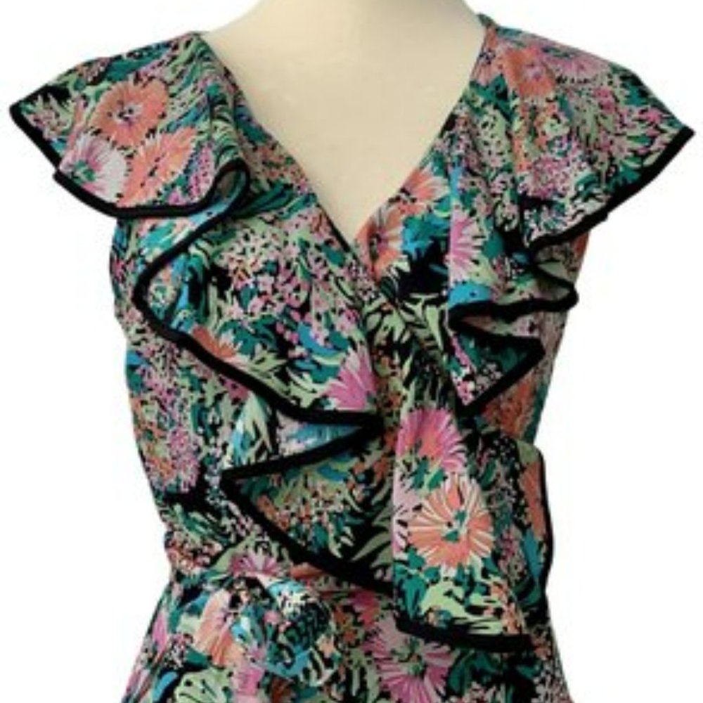 Yumi Kim Top XS Floral Silk Wrap Ruffles